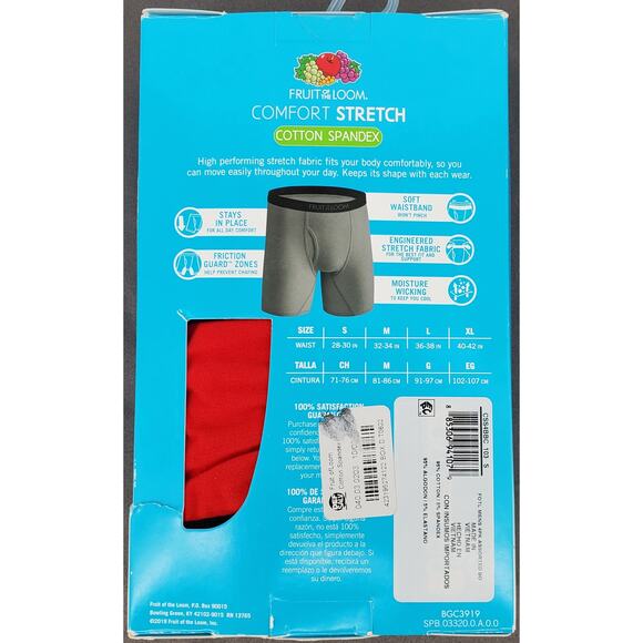 Fruit of The Loom Small 28-30 Comfort Stretch Cotton Spandex Boxer Briefs 4 Pack - Picture 2 of 5